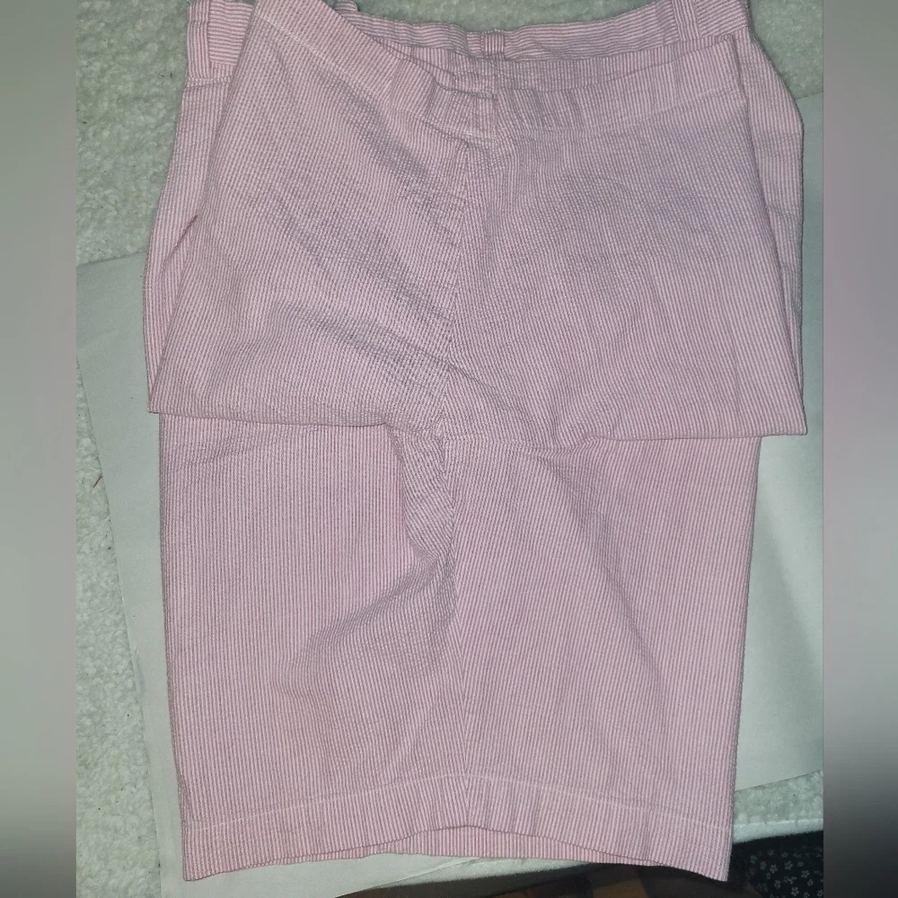 Peter Millar Pink Striped Seersucker Shorts Size‎ 38 Regular Pink White